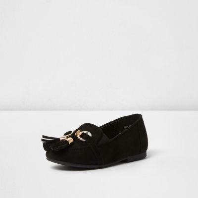 Mini girls black tassel loafers